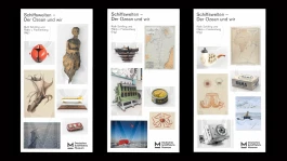 Drei Katalogcover zur Dauerausstellung Schiffswelten – Der Ozean und wir, Schifffahrtsmuseum Bremerhaven, gestaltet von Bureau Hog