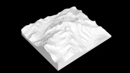 3D-Sketchmodell eines Gebirges, gestaltet von Bureau Hog